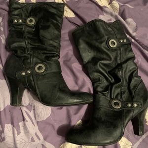 Black (Faux) Leather Heeled Boots